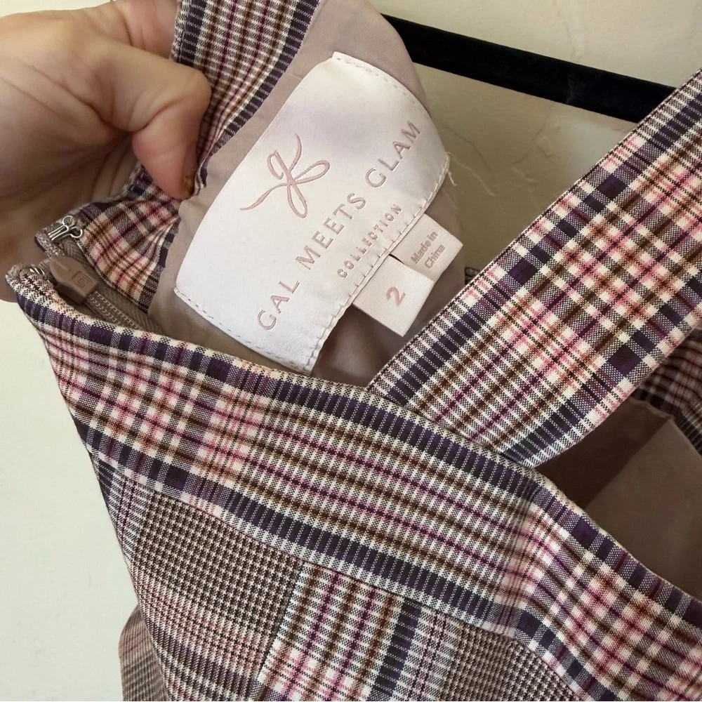 Anthropologie Gal Meets Glam Madison Brown Plaid Midi Dress Square Neck Size 2 - Picture 8 of 9